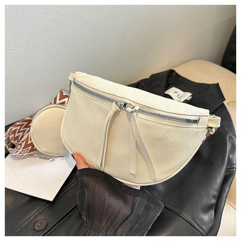 2025Casual solid color commuter bag simple western style street style fashion crossbody chest bag travel waist bag two-piece set