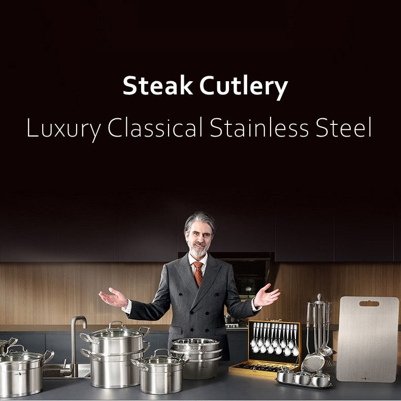Conjunto de Talheres de Luxo em Aço Inoxidável 316 com Certificação LFGB, Estilo Clássico, Garfo Faca Colher, Ultra Grosso para Banquete e Jantar