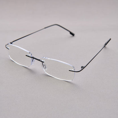 Anti Blue Light Titanium Alloy Rimless Silver Frame Men Women Rectangular 10g Reading Glasses Rimless Prescription Eyeglasses
