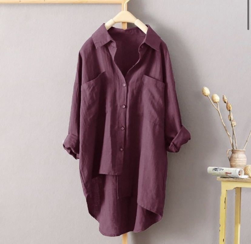 Women's Solid Color Shirt Large Size Long Sleeve Pockets Loose Blouses Front Short Back Long Casual Street Tops Women