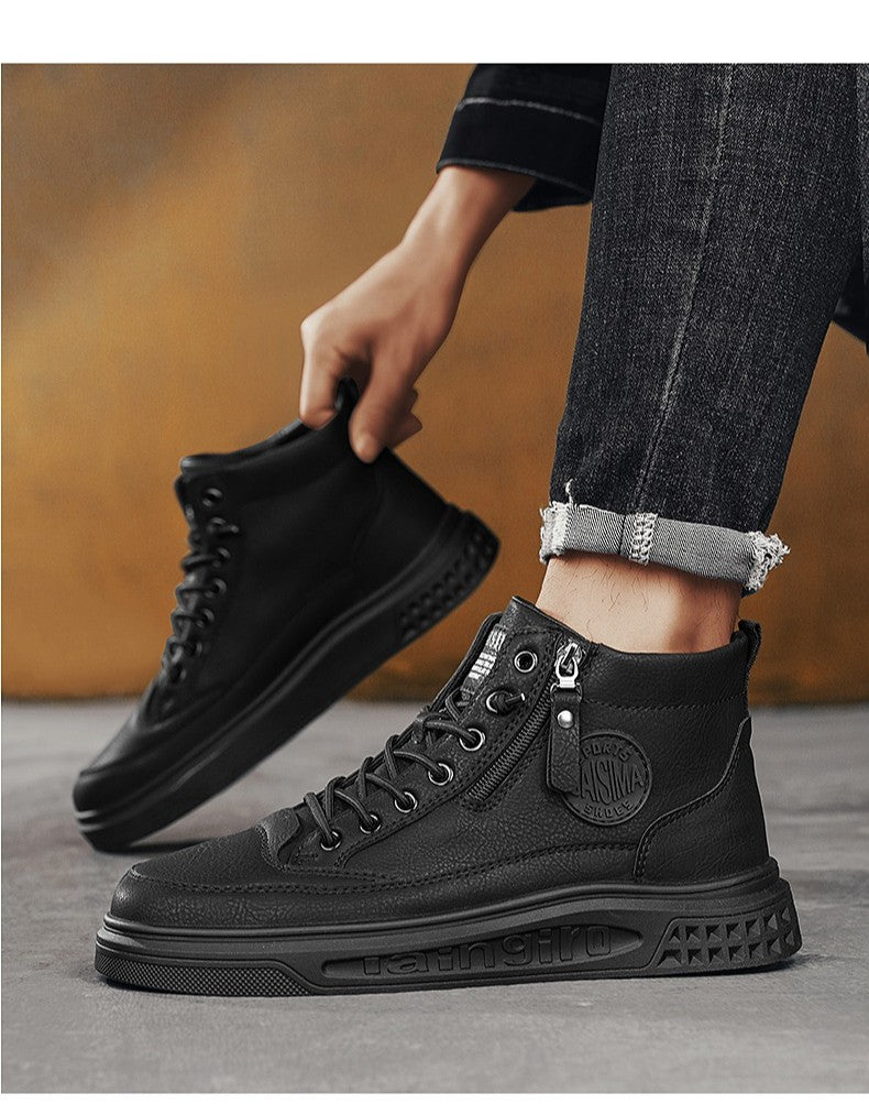 Leather Men Ankle Boots Fashion comfortable Men Sneakers Luxury British style High Top Shoes Men Platform Casual Shoes 2025 New