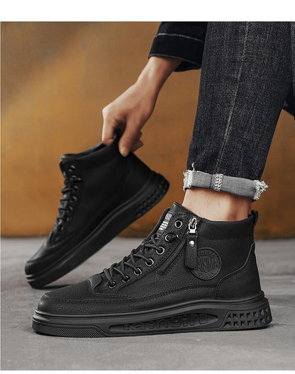 Leather Men Ankle Boots Fashion comfortable Men Sneakers Luxury British style High Top Shoes Men Platform Casual Shoes 2025 New