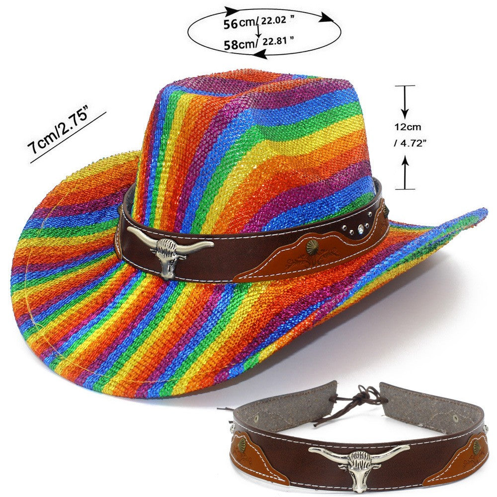 Striped Print Fedora Hats Cowboy Cowgirl Hat for Women Men Curl Wide Brim Western Bronzing Cloth Cap for Party Halloween Caps