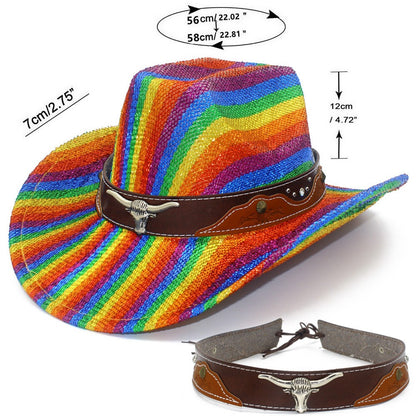 Striped Print Fedora Hats Cowboy Cowgirl Hat for Women Men Curl Wide Brim Western Bronzing Cloth Cap for Party Halloween Caps