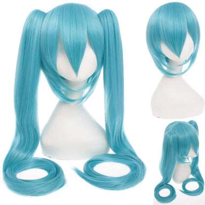 120CM Long Synthetic Hair Clips 2 Ponytails Lolita Green Pink Heat Resistant Party Wigs Synthetic Hair Hatsune Miku Wig Cosplay