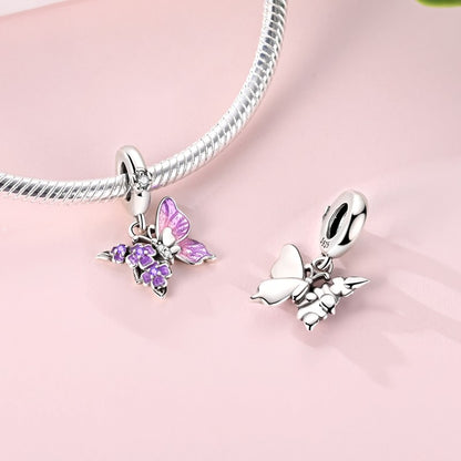 Pingente Charm Libélula Tema Primavera Prata Esterlina 925 Borboleta Flor Pendente Compatível com Bracelete Colar Joias DIY