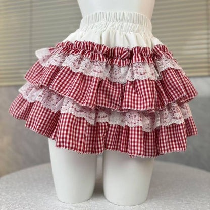 Sweet Kawaii Lolita Style Princess Vintage Cake Skirt Women Cute Lace Ruffles Party Mini Skirts Harajuku Y2k Faldas Mujer