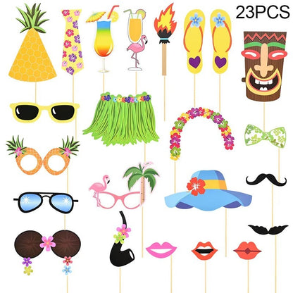 23pcs Hawaiian Party Decorations Photo Booth Props Paper Pineapple Flower Summer Beach Pool Party Hawai Aloha Party Supplies
