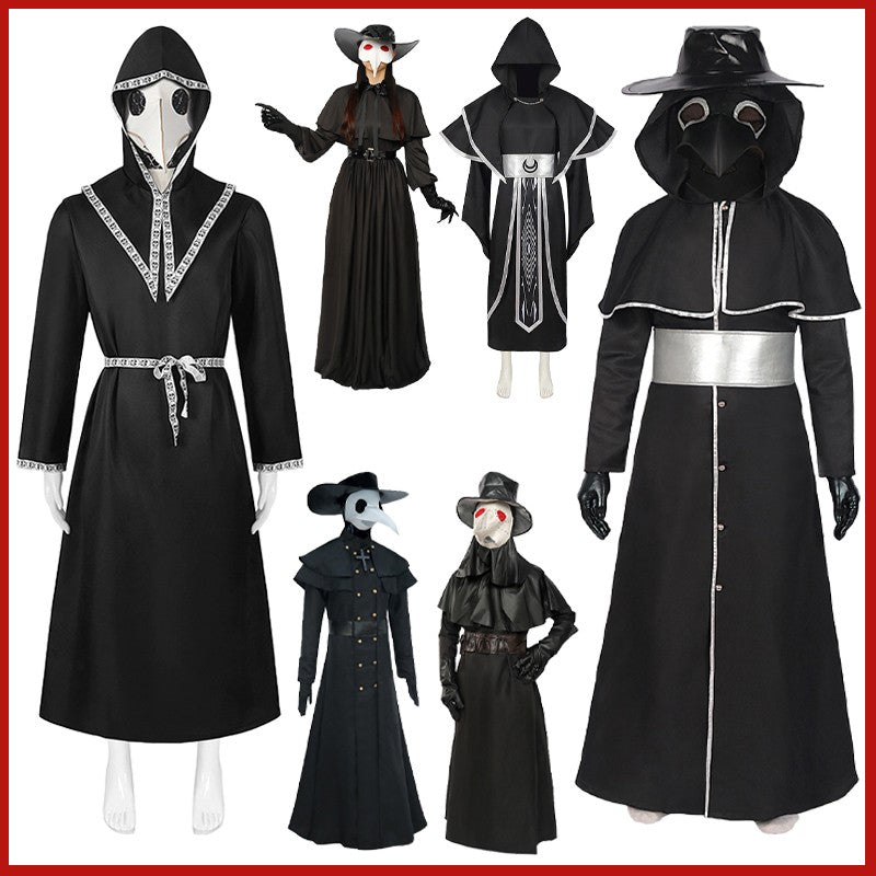 Medieval Robe Plague Doctor Cosplay Costume Bird Crow Long Mouth Mask Suit Monk Steampunk Priest Wizard Halloween Party Cloak
