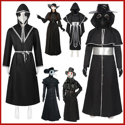 Medieval Robe Plague Doctor Cosplay Costume Bird Crow Long Mouth Mask Suit Monk Steampunk Priest Wizard Halloween Party Cloak