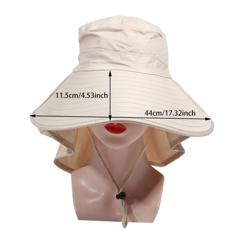 Chapéu de Proteção Solar de Verão Feminino, Viseira para Sol, Pesca, Caminhada, Viagem, Proteção de Pescoço, Lenço, Chapéu de Balde