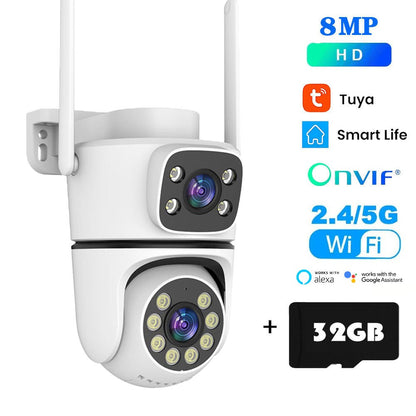 Câmera IP WIFI Tuya 5K 10MP Externa 5G Wifi Câmera PTZ de Lente Dupla Onvif Vigilância CCTV Rastreamento AI Alexa/Câmera de Segurança Goggle