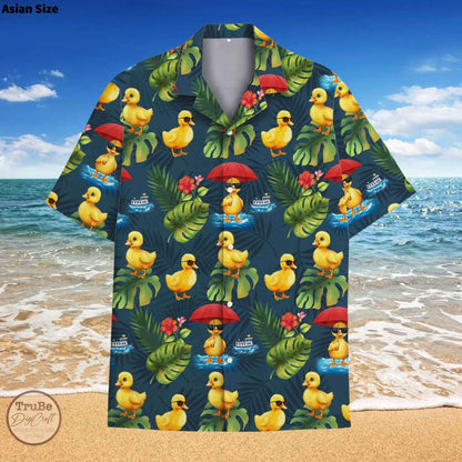 Funny Neon Rubber Duck Hawaiian Shirt For Men Galaxy Yellow Duck Mens Hawaiian Casual Button Down Shirts Short Sleeve Shirt Tops