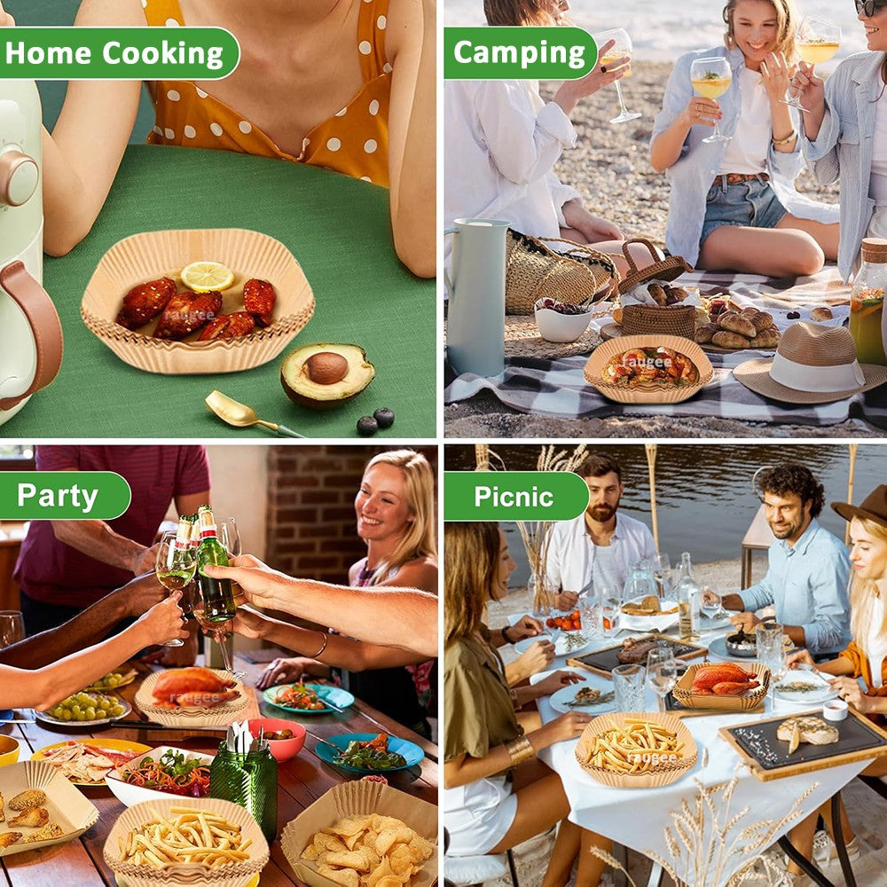 100pcs Air Fryer Paper Liners Disposable Non-Stick Parchment Paper Waterproof Oil-Proof Square Round Liners for Baking Roasting