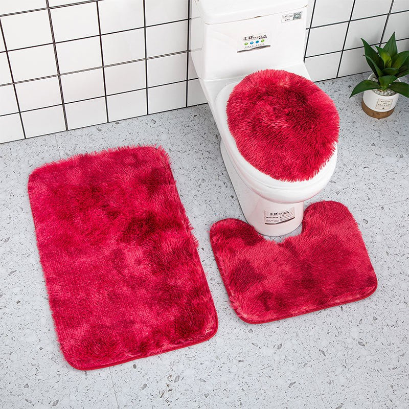 3piece Bathroom Mat Bathroom Silk Tie-dye Bathroom Soft Non-slip Carpet Shower Carpet Toilet Seat Cover Floor Mat