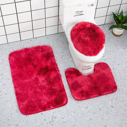 3piece Bathroom Mat Bathroom Silk Tie-dye Bathroom Soft Non-slip Carpet Shower Carpet Toilet Seat Cover Floor Mat