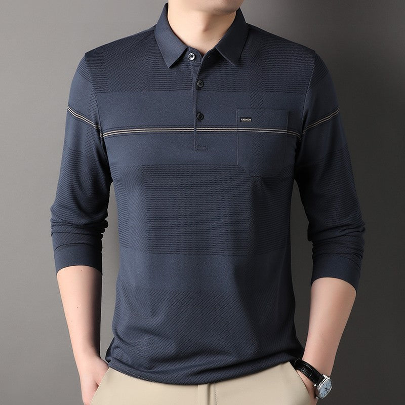 Luxury Quality Men's Polo Shirt Striped Print Pocket Short Sleeve Autumn Lapel T-Shirt Business Classic Casual Trend Menswear