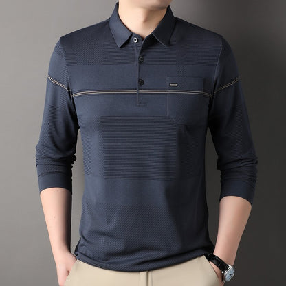 Luxury Quality Men's Polo Shirt Striped Print Pocket Short Sleeve Autumn Lapel T-Shirt Business Classic Casual Trend Menswear