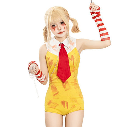 Women Halloween Funny Clown Girl Cosplay Jumpsuit Complete Accessory Set Ladies Party Roleplay Costume Cute Carnival Slim Outfit