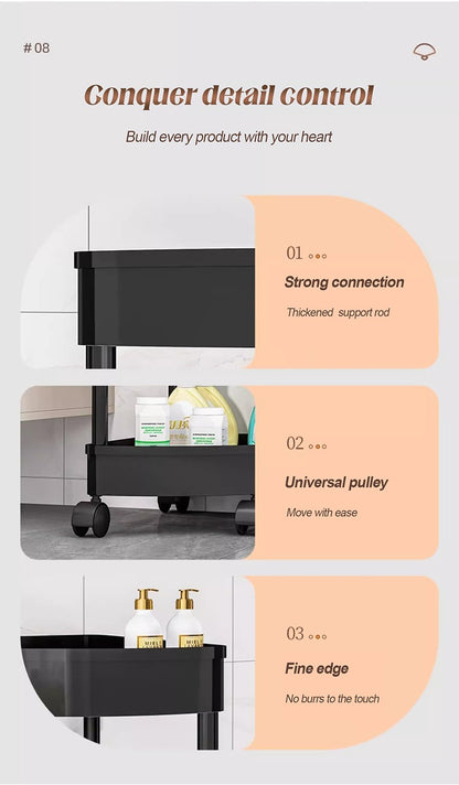 Carrinho de Armazenamento para Banheiro com Rodas, Rack de Armazenamento para Cozinha, Sala de Estar, Alta Capacidade de Carga, Acessórios para Casa