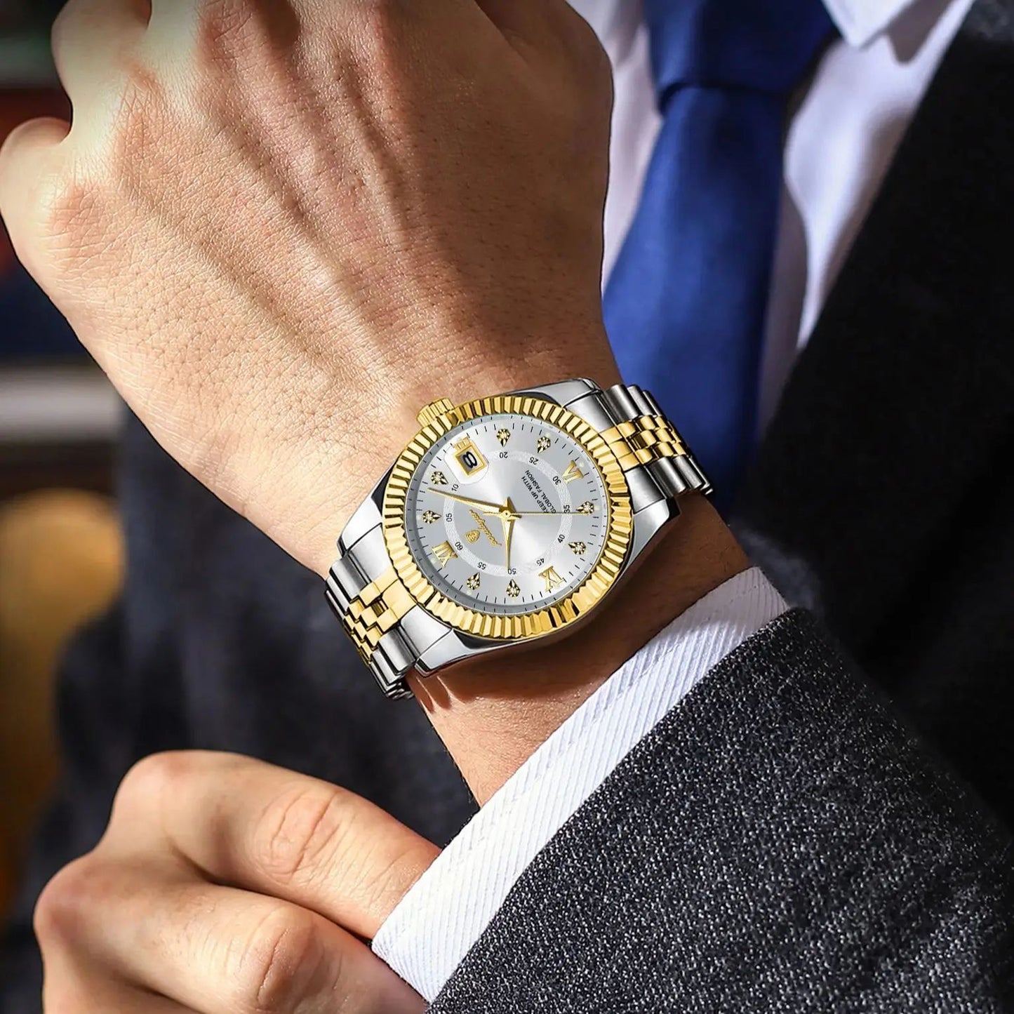 POEDAGAR Luxury Business Men Wristwatch Waterproof Luminous Date Military Man Watch Stainless Steel Fashion Men's Quartz Watches