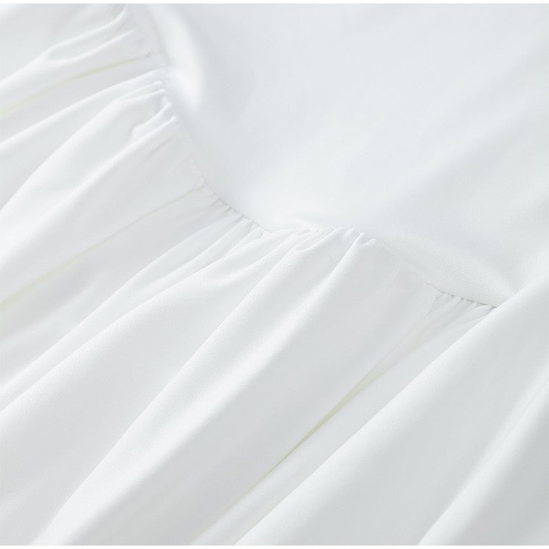 Women Sleeveless High Waist Split Sling Dresses White Elegant U Neck Irregular P