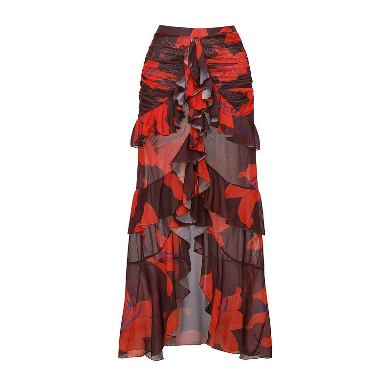 Women Sexy Bikini Set Swimsuit Lily Contrast Print Fabric Patchwork Skirt Push Up Swimsuit Biquini Bodysuit Bathing Suits