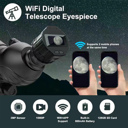 Câmera de Oculares WiFi Eletrônica 1920X1080 Tela de Alta Definição de 1.5'' Gravador Portátil para Telescópios com Conexão APP