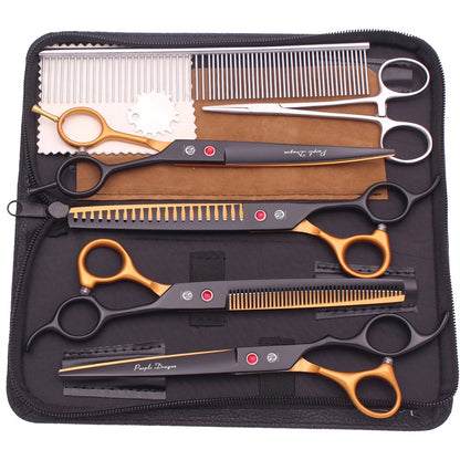 Dog Grooming Scissors Professional Stainless 7.5" Pet Hairdressing Scissors Dog Curved Scissors Thinning Shears Color Comb Z3088