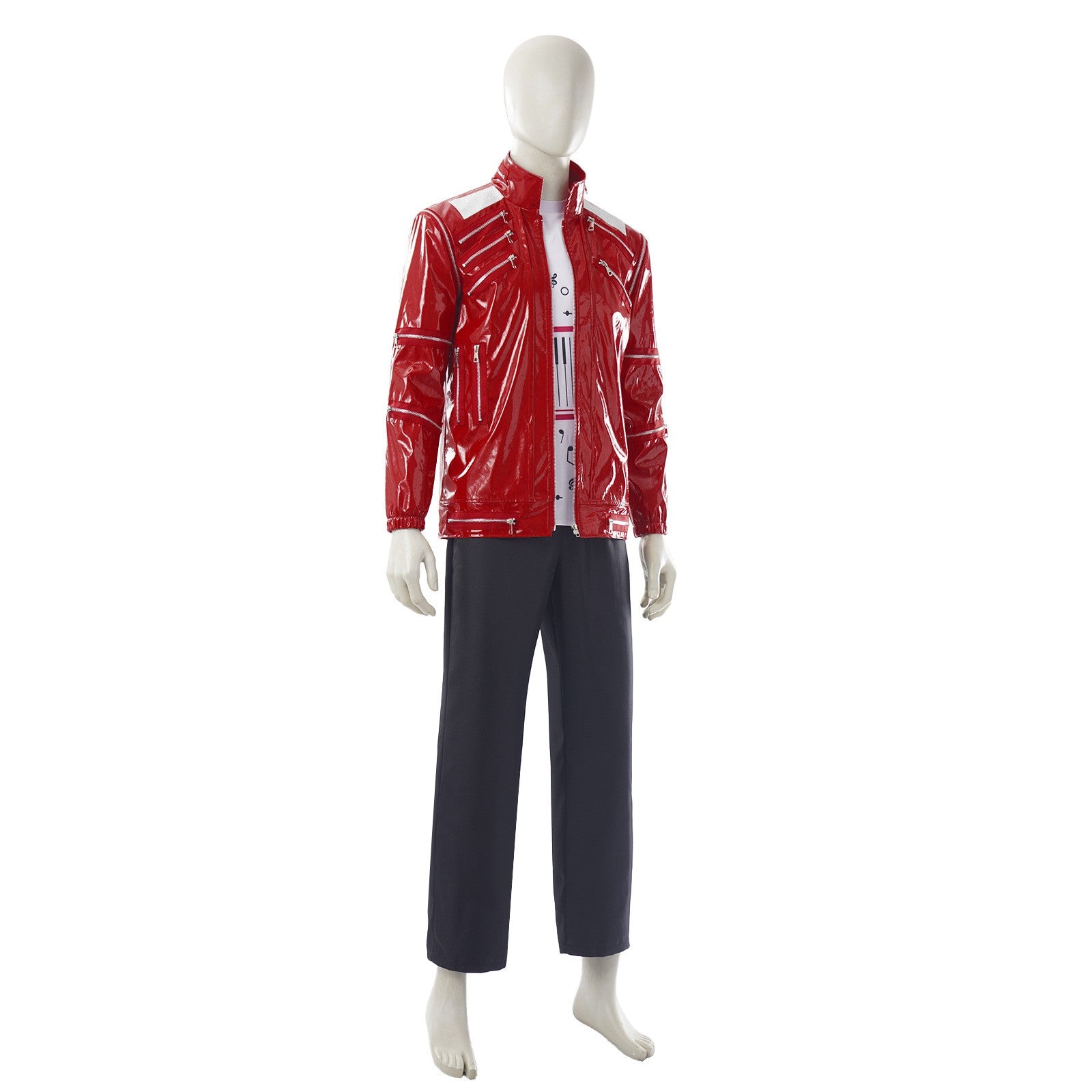Red Zipper Michael Jackson MJ Beat It Jacket for Impersonators PU Leather Punk Casual Coat Halloween Stage Christmas Outwear Cos