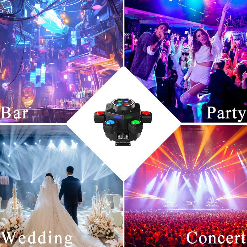 6-Arm Bee Eye Moving Head Dj Light 150W RGBW Stage Party Beam Light DMX512 Sound Activated Disco Lighting with Remoter