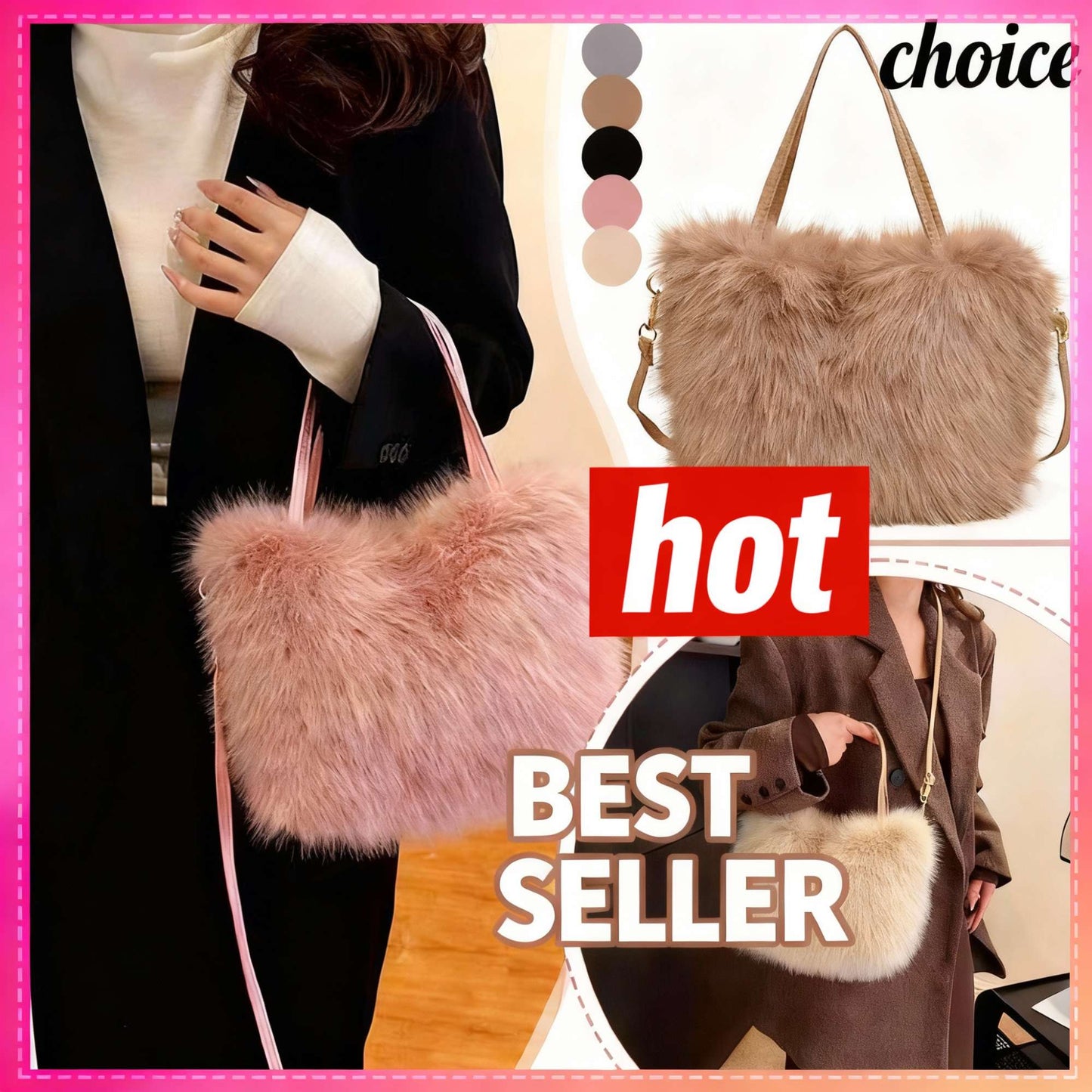 Faux Fur Tote Bag Women's Bucket Plush Light Luxury Ladies Handbags Soft Winter Crossbody Shoulder Bags