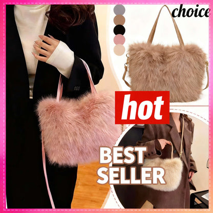 Faux Fur Tote Bag Women's Bucket Plush Light Luxury Ladies Handbags Soft Winter Crossbody Shoulder Bags