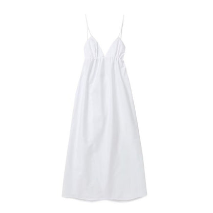 ZBZA Women's Backless Midi Dress Waistband V Neck Solid Pullover High Waisted Lo