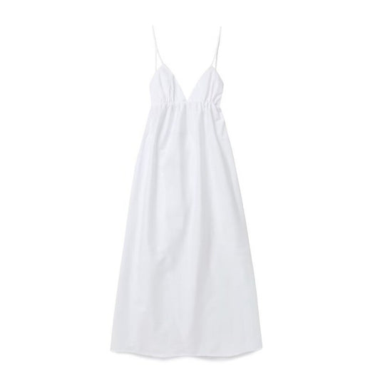 ZBZA Women's Backless Midi Dress Waistband V Neck Solid Pullover High Waisted Lo
