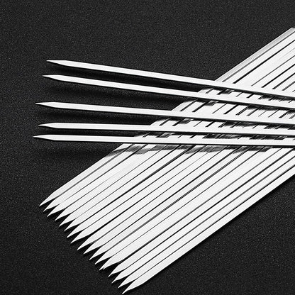 50Pcs Espeto de Churrasco de Aço Inoxidável Portátil Reutilizável com Tubo Espeto de Kebab de Ferro para Ferramentas de Acampamento e Piquenique ao Ar Livre