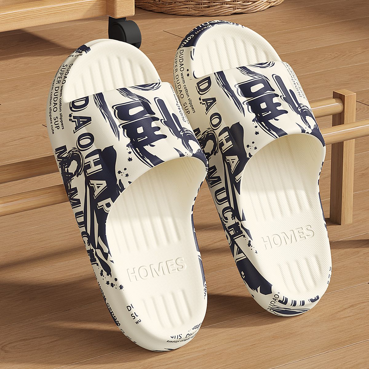 Summer Plus Size 48-49 Graffiti Bear Print Men Slippers Home Flip Flops Thick Couple Women Beach Shoes Sandals