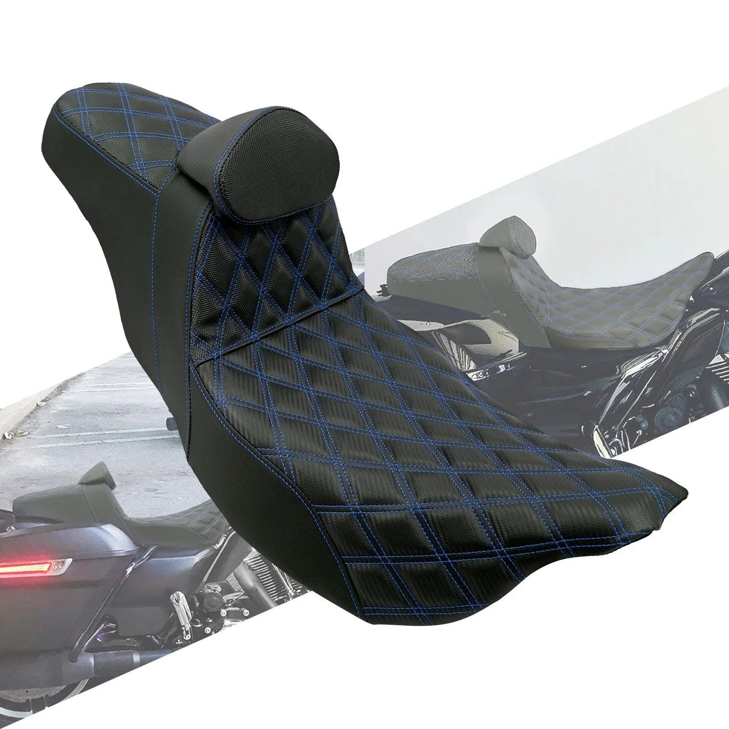 Almofada de Assento Duplo Dianteiro para Piloto Traseiro para Passageiro de Moto com Encosto para Harley Touring Road King FLTRX FLHTK Ultra 09-2023
