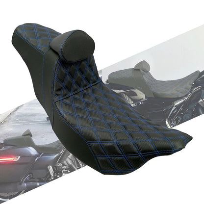 Almofada de Assento Duplo Dianteiro para Piloto Traseiro para Passageiro de Moto com Encosto para Harley Touring Road King FLTRX FLHTK Ultra 09-2023