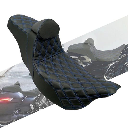 Motorcycle 2-Up Front Driver Rear Pasenger Seat Cushion Pad With Backrest For Harley Touring Road King FLTRX FLHTK Ultra 09-2023