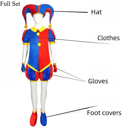 Circus Pomni Cosplay Costume with Hat Gloves Halloween Costumes Carnival Outfits(SIZE 140cm-180cm)