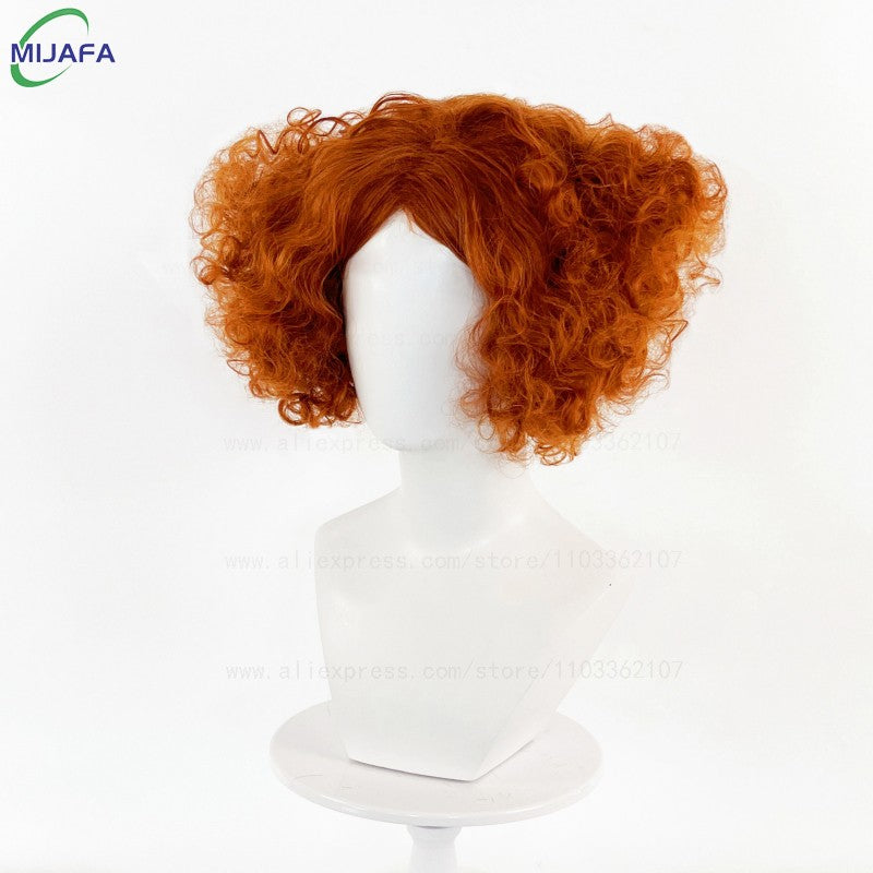 Peruca de Cabelo Curto Cacheado de Alta Qualidade do Chapeleiro Maluco Alice no País das Maravilhas, Laranja, Resistente ao Calor, Sintética, para Anime + Touca de Peruca