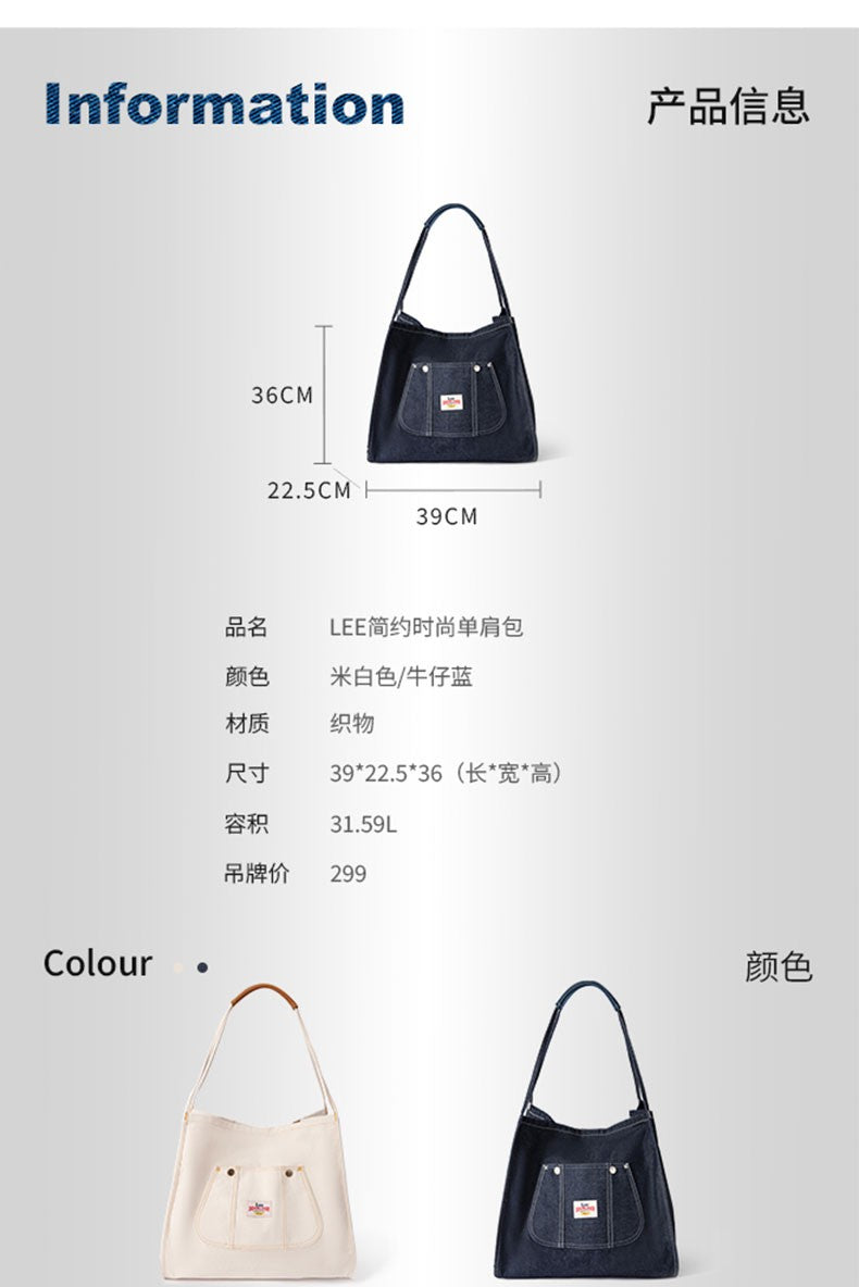 LEE Large Capacity Strong Denim Tote Bag Women High Quality White Canvas Handbag Ladies Daily Traveling Shopping Shoulder Bags