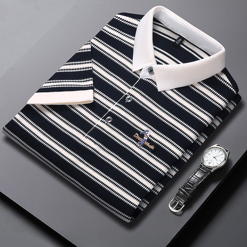 Original Quality Men's Polo Shirt Stripe Cartoon Embroid Short Sleeve Summer Exquisite Lapel T-Shirt Business Trend Menswear Top