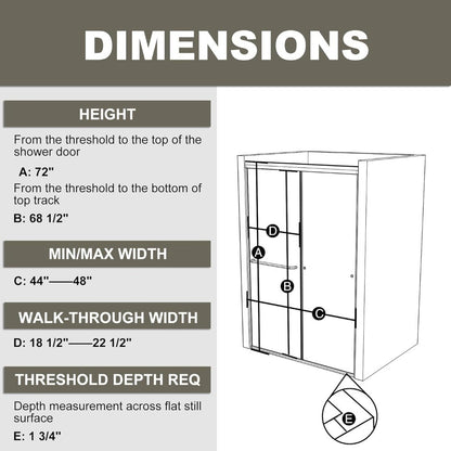 44-48" W x 72" H Semi-Frameless Sliding Shower Door, Glass Shower Door with 1/4'' (6mm) Clear SGCC Tempered Glass, Matte Black