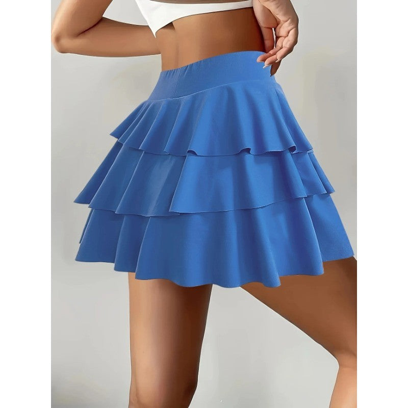 Plus Size 1XL-5XL Women's Fashionable High Waisted Pleated Casual Solid Color Half Body Skirt Pants