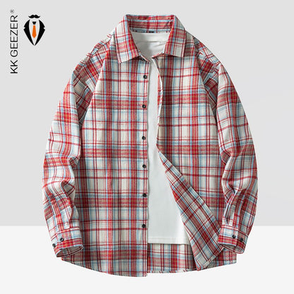 Men Shirt Plaid Flannel Long Sleeve Oversized Loose Cotton Casual Male Youth Comfortable Soft Fall Streetwear Formal Dress Shirt