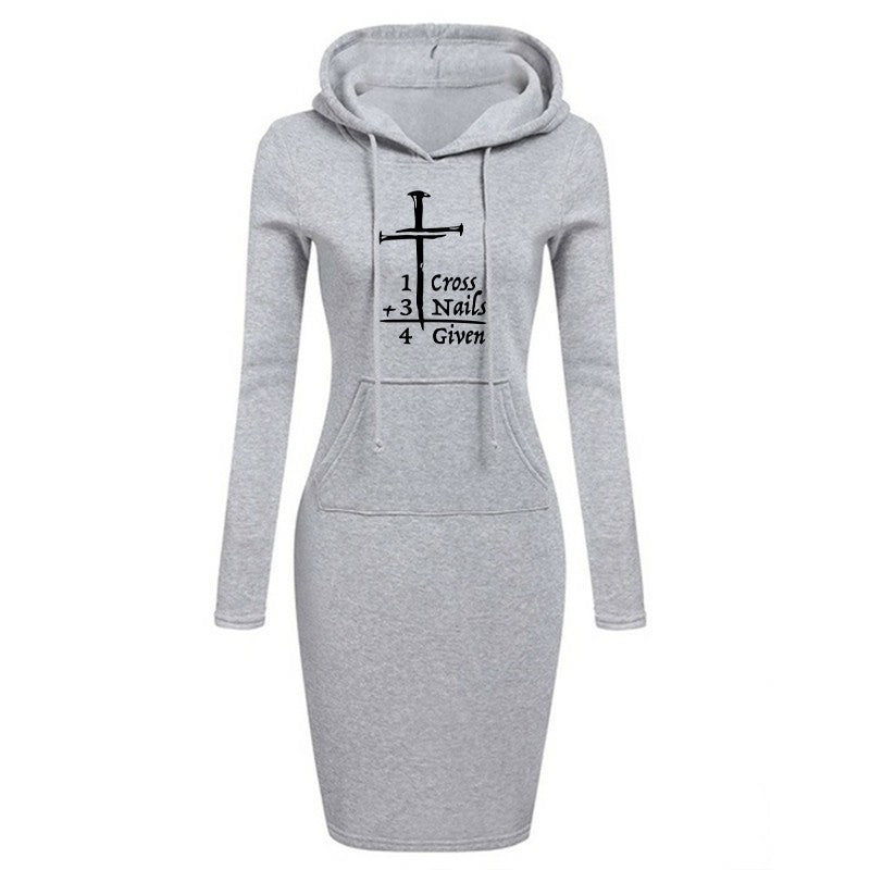 Women Fashion Sweater Dress Autumn and Winter Long Sleeve Hoodie Dress Solid Color Slim Fit Pullovers Sweatshirt Dress
