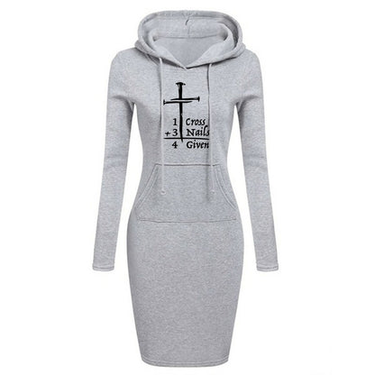 Women Fashion Sweater Dress Autumn and Winter Long Sleeve Hoodie Dress Solid Color Slim Fit Pullovers Sweatshirt Dress