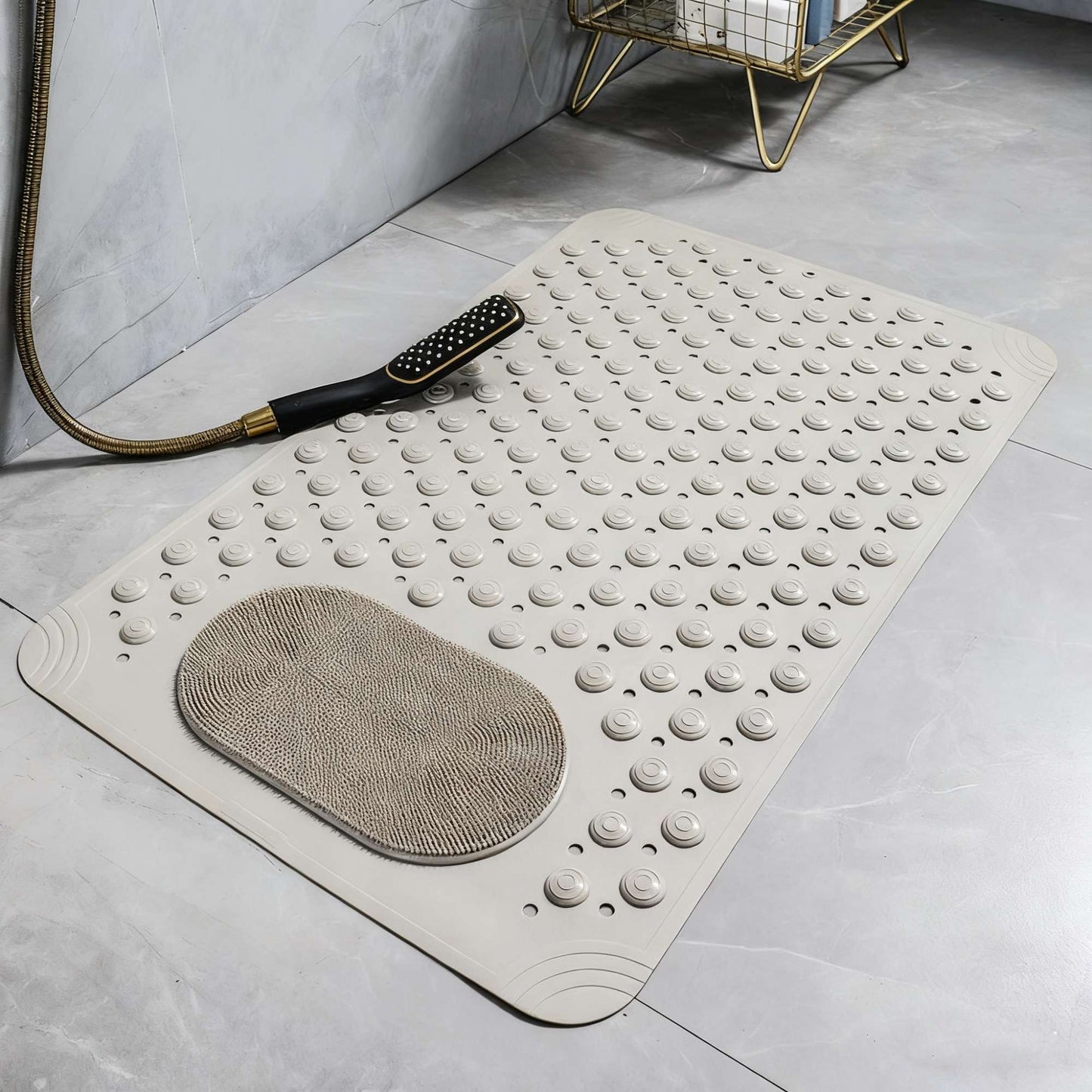 Non-Slip Bath Mat with Massage Feature Oblong Shower Floor Rug Non-Textile Water Absorbent Bathroom Mat with Suction Cups